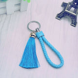 New Tassel Key Chain women Tassel KeyChain bag Car Key ring  - fringe and PU woven Keychains Tassels accessory jewelry #16018