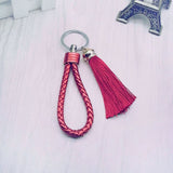 New Tassel Key Chain women Tassel KeyChain bag Car Key ring  - fringe and PU woven Keychains Tassels accessory jewelry #16018