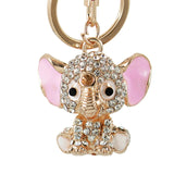 Rhinestone Crystal Elephant Keychain Pattern Purse Bag Car Charm Key Ring Buckle Clasp Gifts Pink Ear White Body Crystal