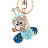 Rhinestone Crystal Elephant Keychain Pattern Purse Bag Car Charm Key Ring Buckle Clasp Gifts Pink Ear White Body Crystal