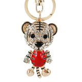 Rhinestone Crystal Elephant Keychain Pattern Purse Bag Car Charm Key Ring Buckle Clasp Gifts Pink Ear White Body Crystal