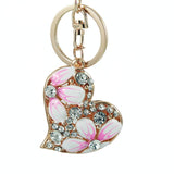 Rhinestone Crystal Elephant Keychain Pattern Purse Bag Car Charm Key Ring Buckle Clasp Gifts Pink Ear White Body Crystal