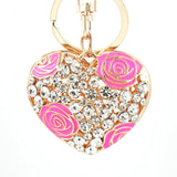 Rhinestone Crystal Elephant Keychain Pattern Purse Bag Car Charm Key Ring Buckle Clasp Gifts Pink Ear White Body Crystal