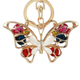Rhinestone Crystal Elephant Keychain Pattern Purse Bag Car Charm Key Ring Buckle Clasp Gifts Pink Ear White Body Crystal