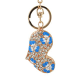 Rhinestone Crystal Elephant Keychain Pattern Purse Bag Car Charm Key Ring Buckle Clasp Gifts Pink Ear White Body Crystal