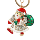 Rhinestone Crystal Elephant Keychain Pattern Purse Bag Car Charm Key Ring Buckle Clasp Gifts Pink Ear White Body Crystal