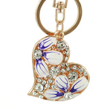 Rhinestone Crystal Elephant Keychain Pattern Purse Bag Car Charm Key Ring Buckle Clasp Gifts Pink Ear White Body Crystal