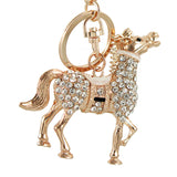 Rhinestone Crystal Elephant Keychain Pattern Purse Bag Car Charm Key Ring Buckle Clasp Gifts Pink Ear White Body Crystal