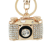 Rhinestone Crystal Elephant Keychain Pattern Purse Bag Car Charm Key Ring Buckle Clasp Gifts Pink Ear White Body Crystal