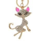 Rhinestone Crystal Elephant Keychain Pattern Purse Bag Car Charm Key Ring Buckle Clasp Gifts Pink Ear White Body Crystal